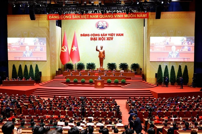 Vue panoramique de la séance de clôture du 14e Congrès national du Parti communiste du Vietnam. Photo: VNA